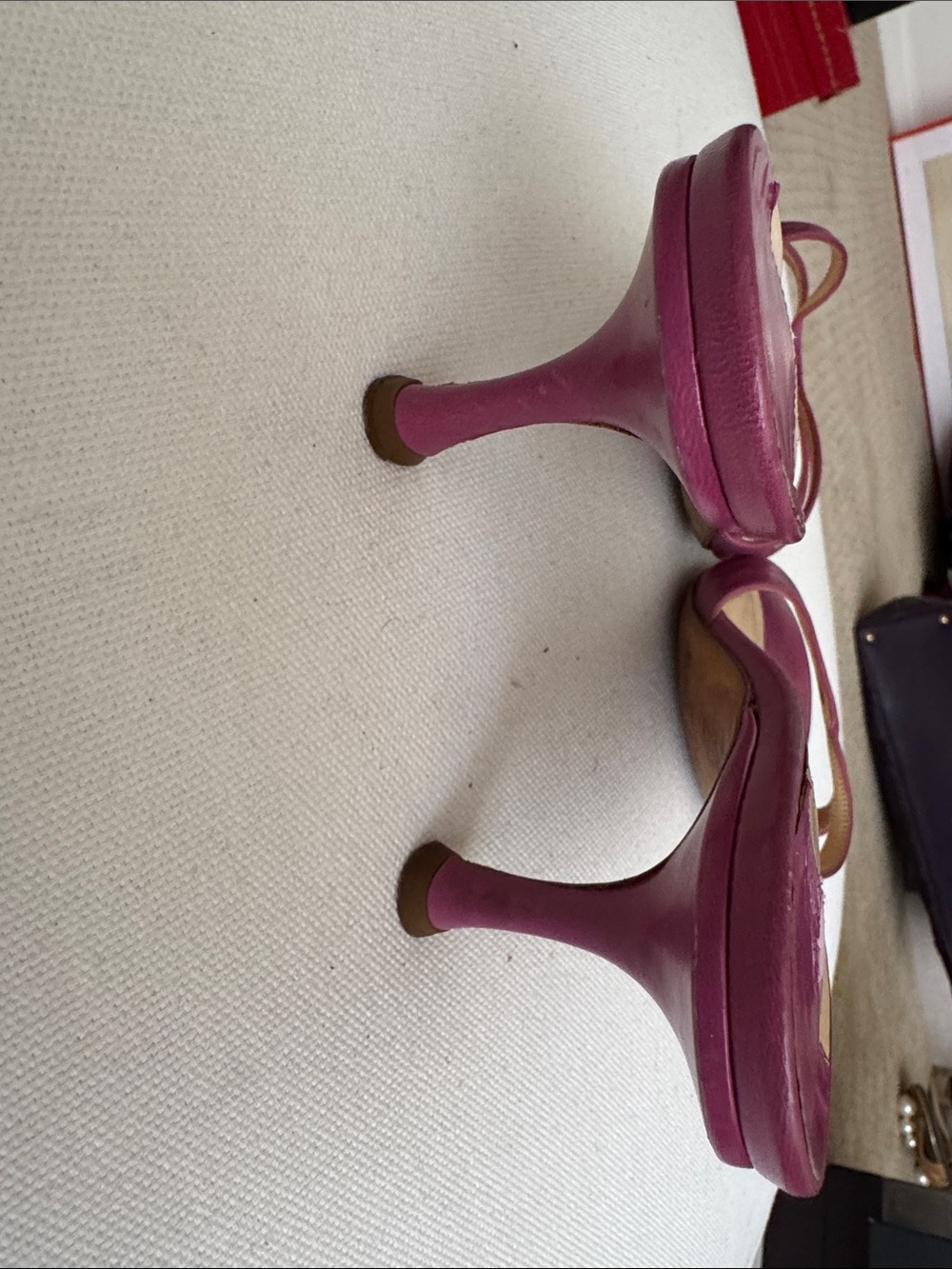 Vintage Jimmy Choo Magenta Purple Criss Cross Strappy Kitten Heel Mule Sandals - Picture 6 of 6
